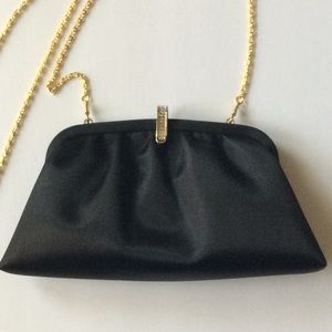 Beautiful Newman Marcus black satin evening bag